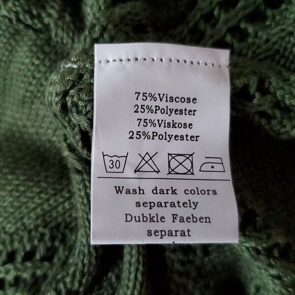 Hollow Out Knit Long Cardigan Sweater L Green Lightweight Fairy Feminine Crochet - Picture 5 of 6